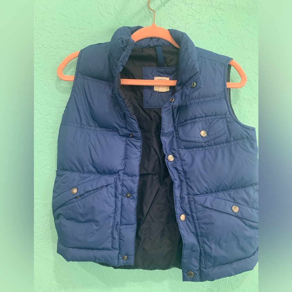 Lands’ End Kids Navy Blue down Puffer Vest 8 layering S